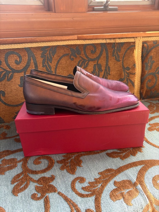 Salvatore Ferragamo Burgundy Purple Leather Slip-On Loafers main image 4
